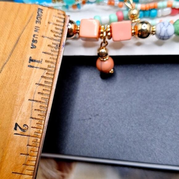 BEADED bracelets Bohemian Elastic Charms Multi layered pastels - Picture 3 of 4